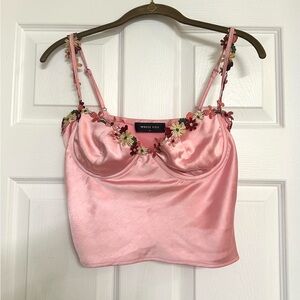 White Fox Boutique Pink Floral Embroidered Tank Top